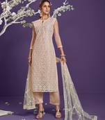 Peach embroidered net salwar