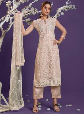 Peach embroidered net salwar 2