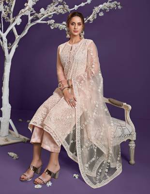 Peach embroidered net salwar 3
