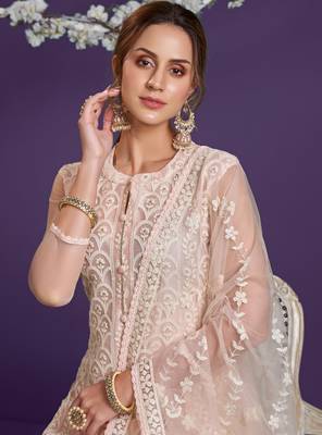 Peach embroidered net salwar 4
