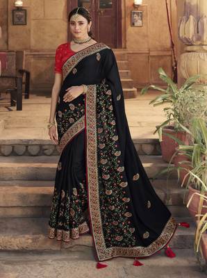 Black embroidered georgette saree with blouse 1