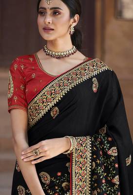 Black embroidered georgette saree with blouse 2