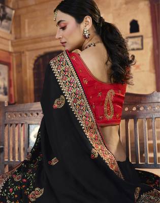 Black embroidered georgette saree with blouse 3