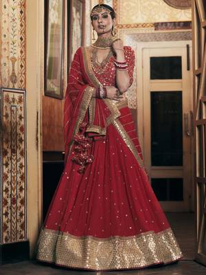 Maroon embroidered georgette semi stitched lehenga 1