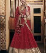 Maroon embroidered georgette semi stitched lehenga