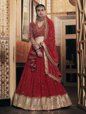 Maroon embroidered georgette semi stitched lehenga 2