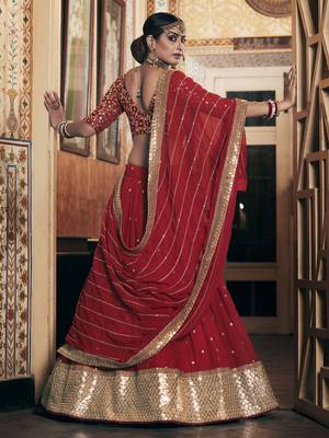 Maroon embroidered georgette semi stitched lehenga 4