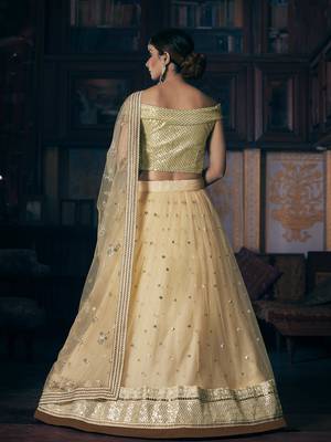 Beige embroidered net semi stitched lehenga 3