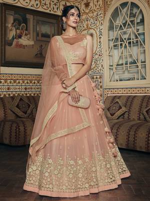 Pink embroidered net semi stitched lehenga 1