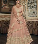 Pink embroidered net semi stitched lehenga