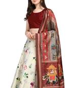 Beige digital print silk semi stitched lehenga