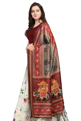 Beige digital print silk semi stitched lehenga 2