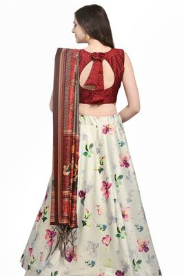 Beige digital print silk semi stitched lehenga 3