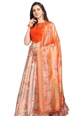 Mauve digital print silk semi stitched lehenga 1