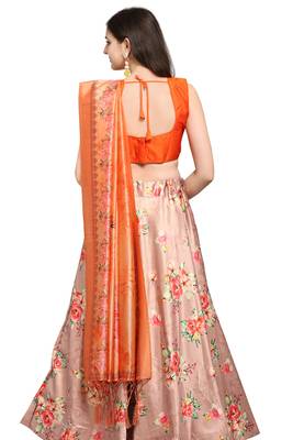 Mauve digital print silk semi stitched lehenga 3