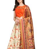 Cream digital print silk semi stitched lehenga