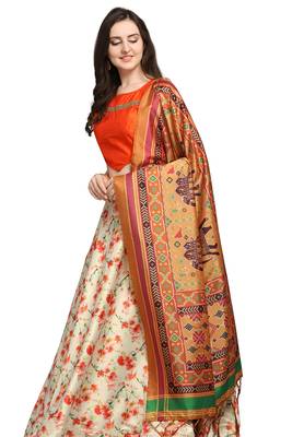 Cream digital print silk semi stitched lehenga 2