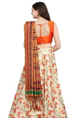 Cream digital print silk semi stitched lehenga 3