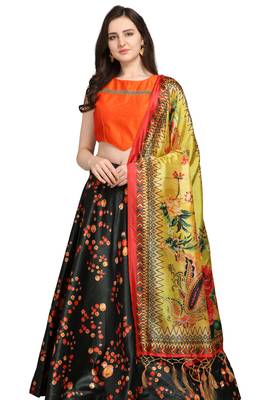 Black digital print silk semi stitched lehenga 1