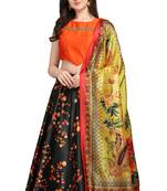 Black digital print silk semi stitched lehenga