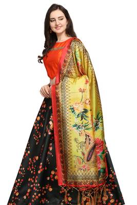 Black digital print silk semi stitched lehenga 2