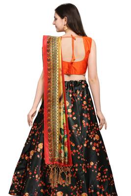 Black digital print silk semi stitched lehenga 3