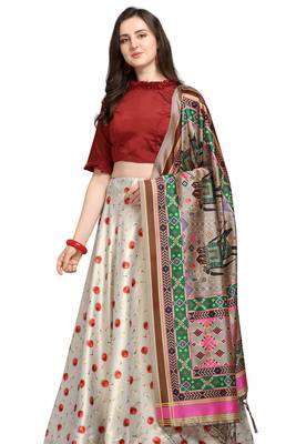 Off-white digital print silk semi stitched lehenga 1