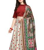 Off-white digital print silk semi stitched lehenga