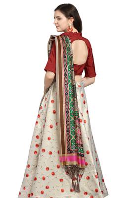 Off-white digital print silk semi stitched lehenga 3