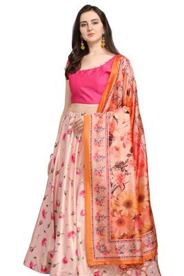 Pink digital print silk semi stitched lehenga 1