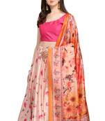 Pink digital print silk semi stitched lehenga