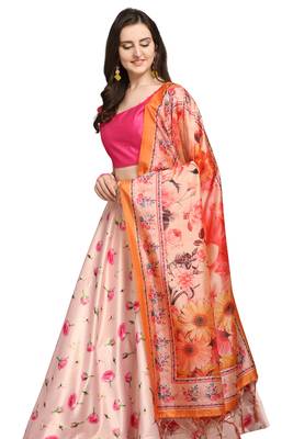 Pink digital print silk semi stitched lehenga 2