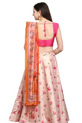 Pink digital print silk semi stitched lehenga 3