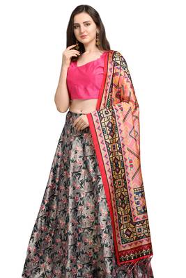 Black digital print silk semi stitched lehenga 1