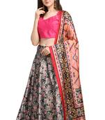 Black digital print silk semi stitched lehenga