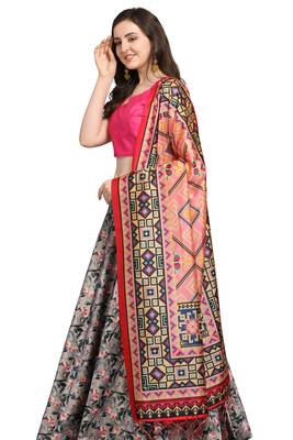 Black digital print silk semi stitched lehenga 2