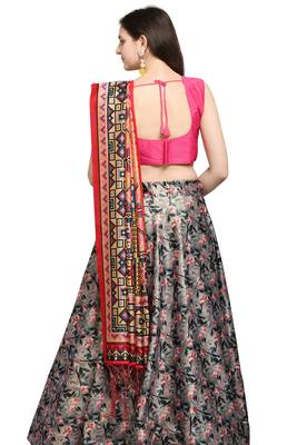 Black digital print silk semi stitched lehenga 3