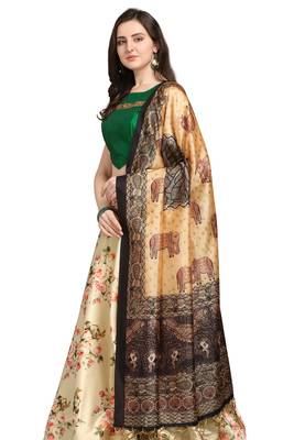Beige digital print silk semi stitched lehenga 2