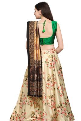 Beige digital print silk semi stitched lehenga 3
