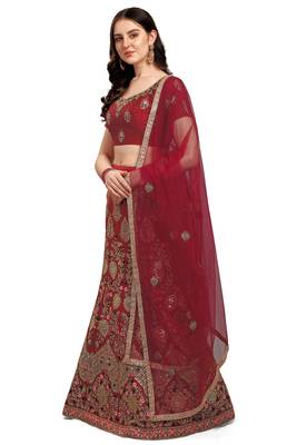 Maroon embroidered silk semi stitched lehenga 2