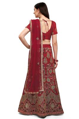 Maroon embroidered silk semi stitched lehenga 3