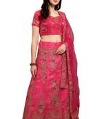 Hot-pink embroidered silk semi stitched lehenga