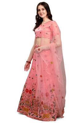Pink embroidered silk semi stitched lehenga 2