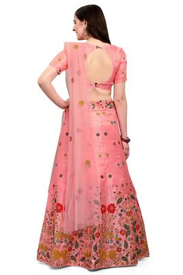Pink embroidered silk semi stitched lehenga 3