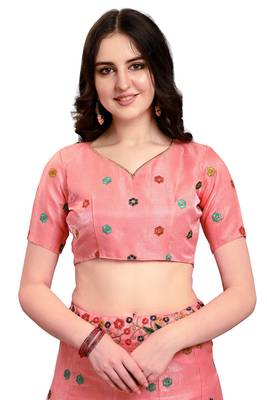Pink embroidered silk semi stitched lehenga 4