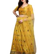 Yellow embroidered silk semi stitched lehenga