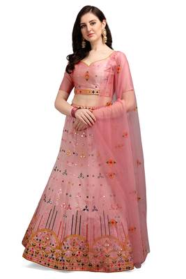 Light-pink embroidered silk semi stitched lehenga 1