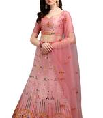 Light-pink embroidered silk semi stitched lehenga