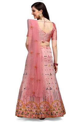 Light-pink embroidered silk semi stitched lehenga 3
