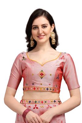 Light-pink embroidered silk semi stitched lehenga 4